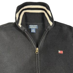 VTG Polo Jeans Co Ralph Lauren Mens L Full Zip Sweater Black Cotton RL Flag Logo